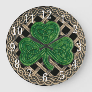 Grande Horloge Ronde Black shamrock and celtic knots Round clock