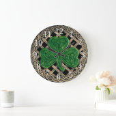 Grande Horloge Ronde Black shamrock and celtic knots Round clock (Maison)