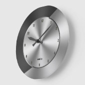 Grande Horloge Ronde Black & Silver Modern Metallic Geometric design (Angle)