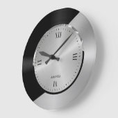 Grande Horloge Ronde Black & Silver Modern Metallic Geometric design (Angle)