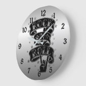 Grande Horloge Ronde Black & Silver Rock & Roll Logo Arrondi Mur Horlog (Angle)
