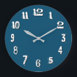Grande Horloge Ronde Black White Artistic Numbers<br><div class="desc">A wonky wall art clock, deep ocean blue tone, in round or square design ! Fun font retro style white numbers with black solid shadow effect for a raised or 3D look, cheerful upbeat decor in kitchen, living room, dining room, kids' rooms, family room or anywhere you please, for birthday,...</div>