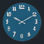 Grande Horloge Ronde Black White Artistic Numbers<br><div class="desc">A wonky wall art clock, deep ocean blue tone, in round or square design ! Fun font retro style white numbers with black solid shadow effect for a raised or 3D look, cheerful upbeat decor in kitchen, living room, dining room, kids' rooms, family room or anywhere you please, for birthday,...</div>