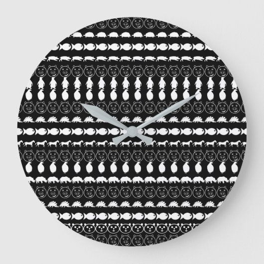 Grande Horloge Ronde Black White Cute Animals Pattern (Recto)