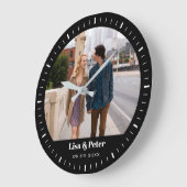 Grande Horloge Ronde Black & White Minimal Valentine Wedding (Angle)