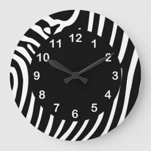 Grande Horloge Ronde Black White Zebra Stripe Animal Print