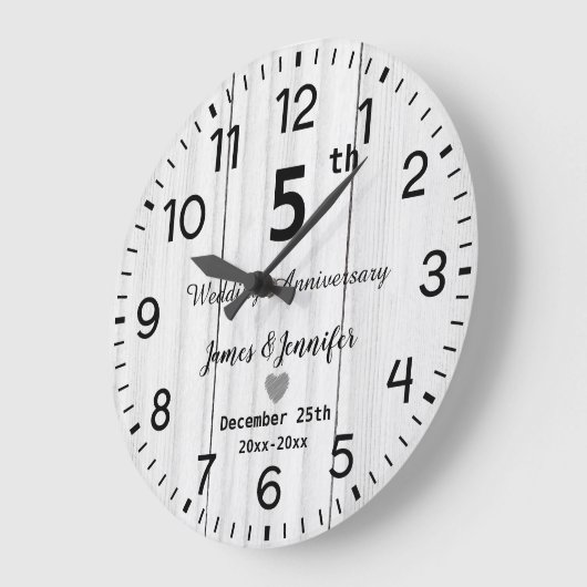 Grande Horloge Ronde Blanc Bois Rustique 5e Anniversaire de Mariage Per (Angle)