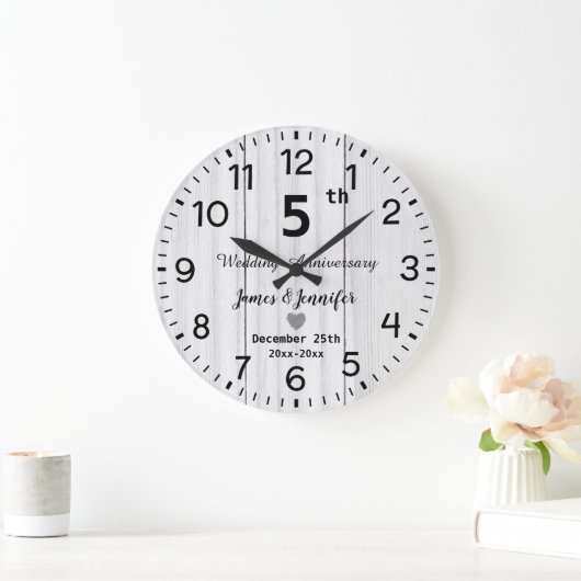 Grande Horloge Ronde Blanc Bois Rustique 5e Anniversaire de Mariage Per (Maison)
