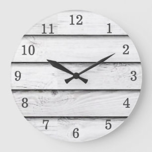 Grande Horloge Ronde Blanc en bois des lamelles de Faux