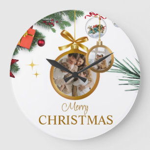 Grande Horloge Ronde Blanc moderne Joyeux Noël 10,75" en acrylique rond