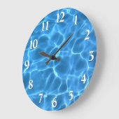 Grande Horloge Ronde Blanc Noir Ombre Numéros Bleu Piscine (Angle)