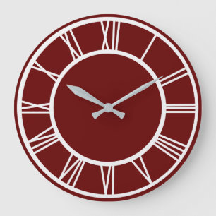 Grande Horloge Ronde Blanc Roman numérique Motif frontière rouge foncé