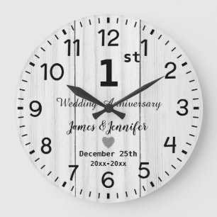 Grande Horloge Ronde Blanc Rustique Bois 1ère Anniversaire de Mariage P