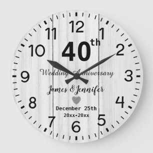 Grande Horloge Ronde Blanc Rustique Bois 40e Anniversaire de Mariage Pe