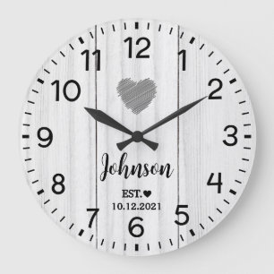Grande Horloge Ronde Blanc Rustique bois Amour nom personnalisé