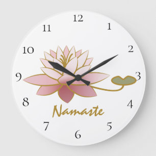 Grande Horloge Ronde Blanc spirituel Lotus de *~* de zen rose de fleur