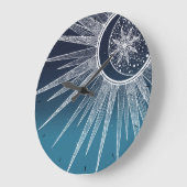Grande Horloge Ronde Blanc Sun Moon Mandala Blue Gradient Design (Angle)