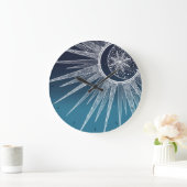 Grande Horloge Ronde Blanc Sun Moon Mandala Blue Gradient Design (Maison)