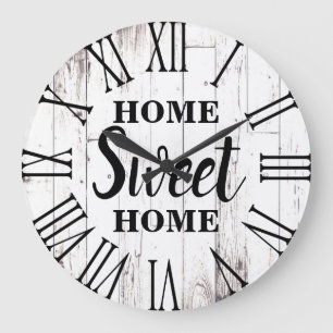 Grande Horloge Ronde Blanc Usé Chic Bois Rustique Maison Douce