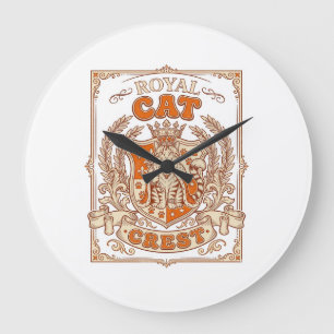 Grande Horloge Ronde Blason de chat royal Chat Héraldique Armoiries Vin