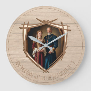 Grande Horloge Ronde Blason de Chevalier Médiéval Ancien Vintage