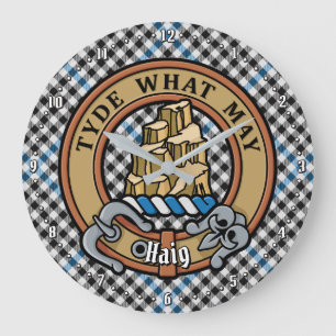 Grande Horloge Ronde Blason de Clan Haig sur tartan à carreaux