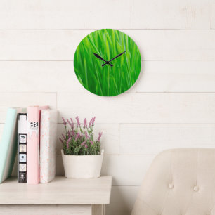Grande Horloge Ronde Blé vert vibrant frais