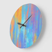 Grande Horloge Ronde Bleu Abstrait et orange (Angle)
