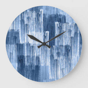 Grande Horloge Ronde Bleu Aquarelles : Motif géométrique