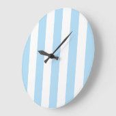 Grande Horloge Ronde Bleu, Blancs, Motif rayé (Angle)