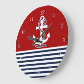 Grande Horloge Ronde Bleu Bleu Bleu Blancs et Ancre blanche (Angle)