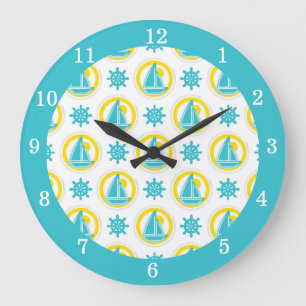 Grande Horloge Ronde Bleu bleu bleu jaune Océan Lake House