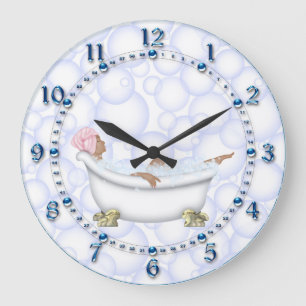 Grande Horloge Ronde Bleu brillant chiffres Bubbles de salle de bain