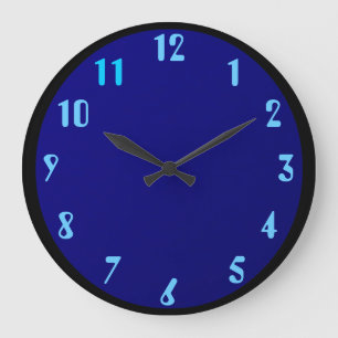 Grande Horloge Ronde Bleu de noir sur le bleu
