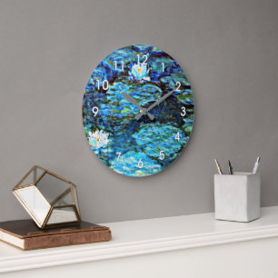 Grande Horloge Ronde Bleu des nénes d'eau par Monet
