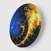 Grande Horloge Ronde Bleu doré jaune fractal (Angle)