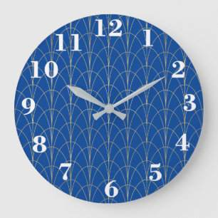 Grande Horloge Ronde Bleu Et Blanc Art Déco