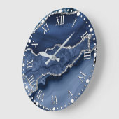 Grande Horloge Ronde Bleu et Faux Parties scintillant en argent Agate e (Angle)