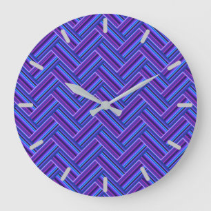 Grande Horloge Ronde Bleu et violet rayures double tissage