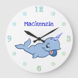 Grande Horloge Ronde Bleu étroit Adorable bébé Kawaii Custom Ocean