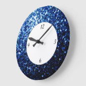 Grande Horloge Ronde Bleu foncé brillant faux parties scintillant scint (Angle)