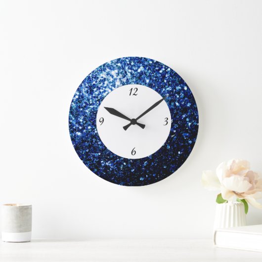 Grande Horloge Ronde Bleu foncé brillant faux parties scintillant scint (Maison)