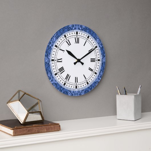 Grande Horloge Ronde Bleu foncé Casbah Damask (Bureau)