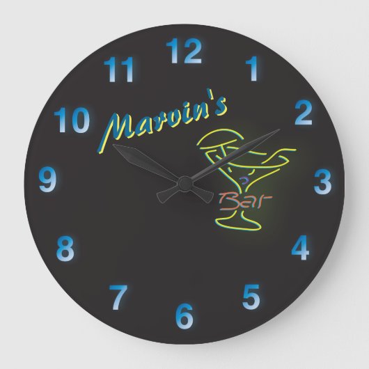 Grande Horloge Ronde Bleu foncé 🍻 🕰 Faux Neon Signer Personnalisé Bar (Recto)
