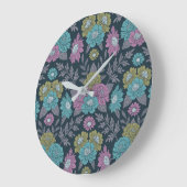 Grande Horloge Ronde Bleu foncé, vert et violet (Angle)