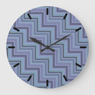 Grande Horloge Ronde Bleu gris rayures motif