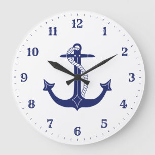 Grande Horloge Ronde Bleu marine nautique d'Ancre