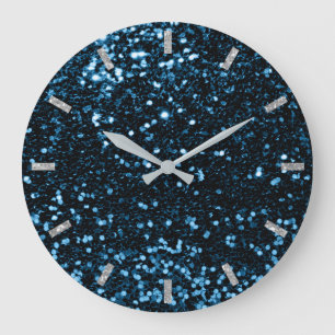 Grande Horloge Ronde Bleu Marine Parties scintillant des Faux en haute