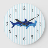 Grande Horloge Ronde Bleu marteau marin requin rayure (Recto)