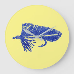 Grande Horloge Ronde Bleu Matuka sertissage à la mouche & pêche